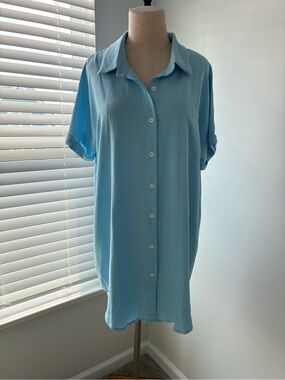 BSUBSEACH Women's Sky Blue Oversized Button Down Coverup Dress